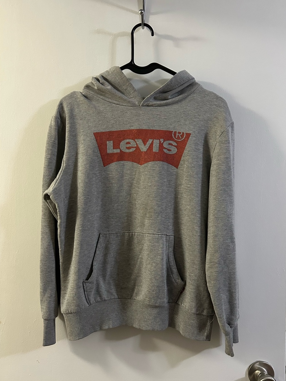 Levi's Gray Pullover Hoodie with Red Batwing Logo